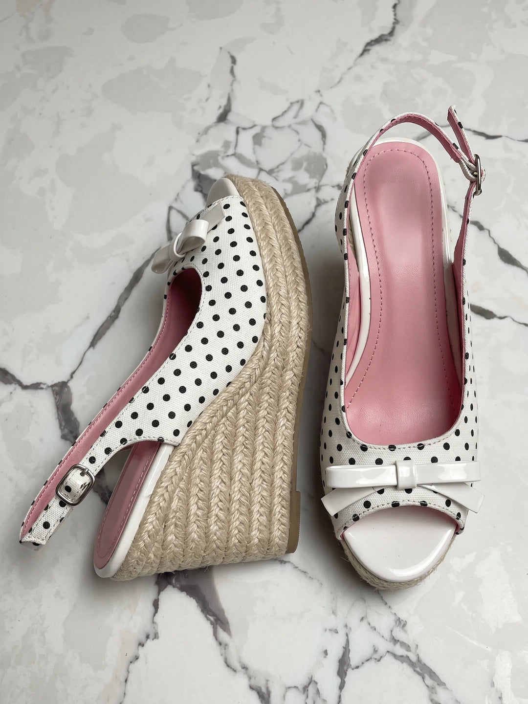 Elodie Polka Bow Wedge Sandals