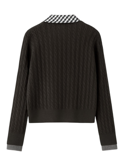 Grey Retro Two-Piece Sweater with Collar