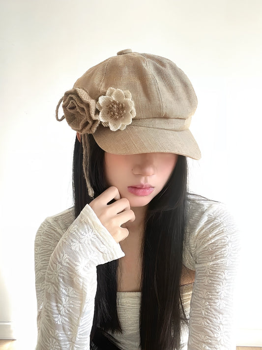 Floral Accent Octagonal Duckbill Hat