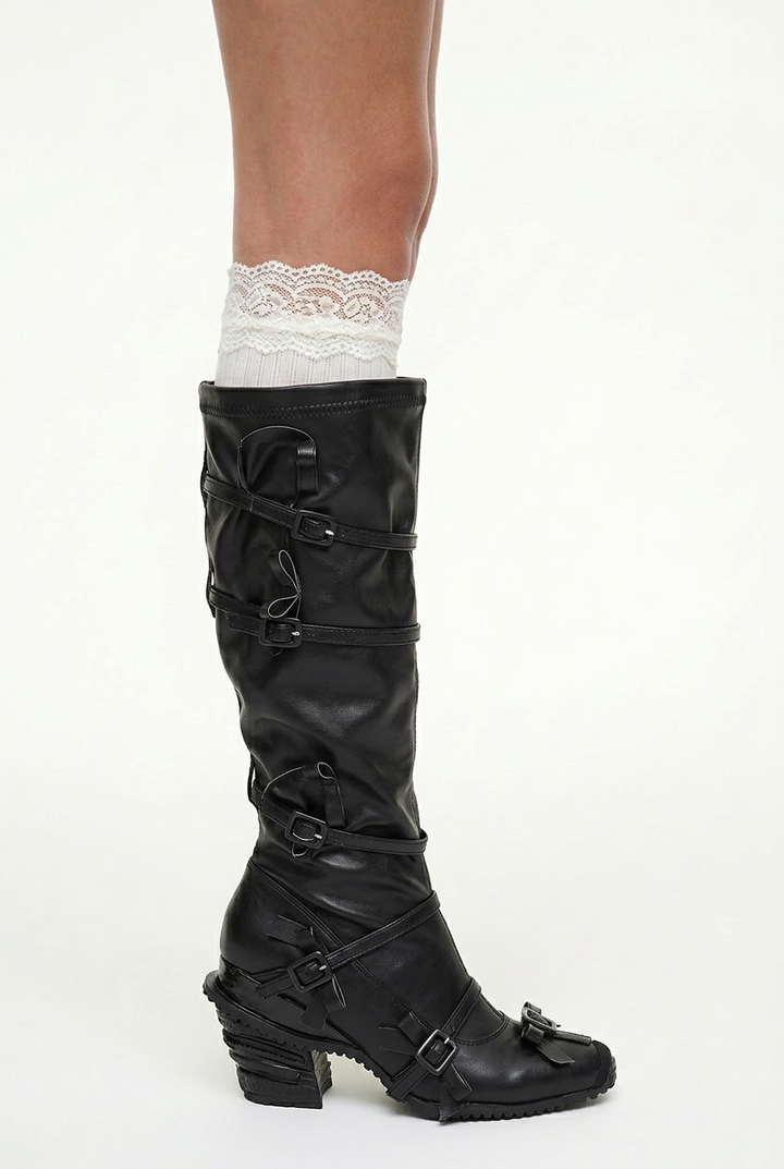 Floral Bow Lace up Boots
