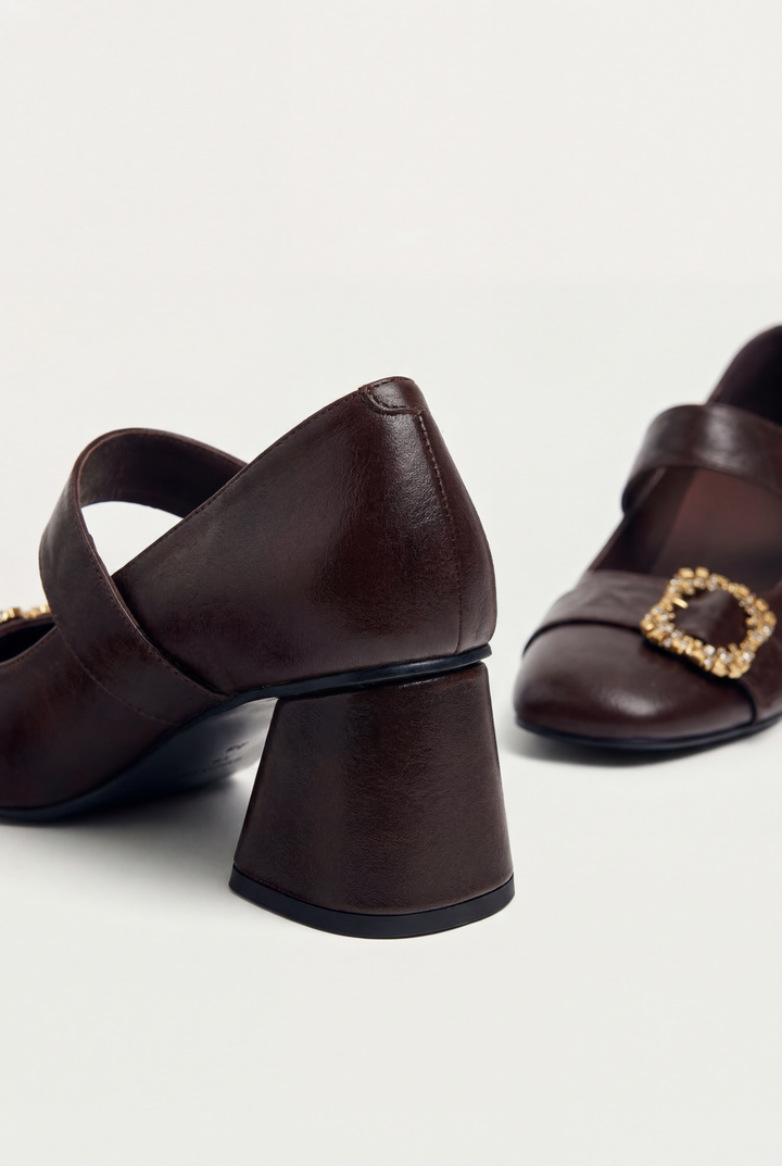 French Retro Lambskin Chunky Heels
