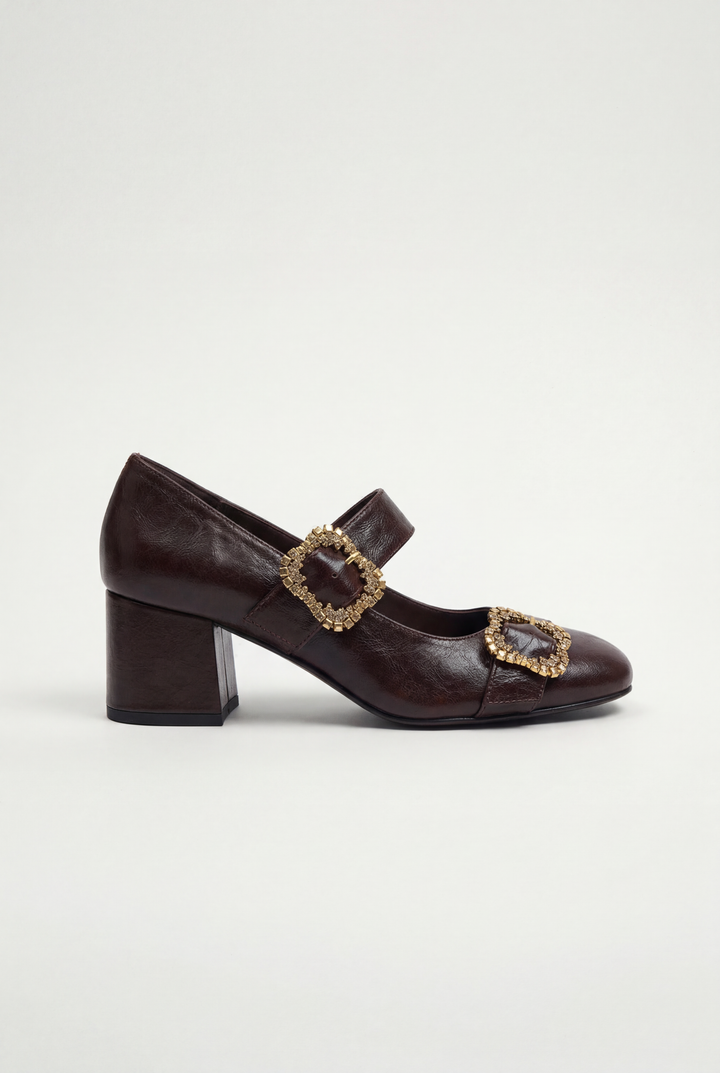 French Retro Lambskin Chunky Heels