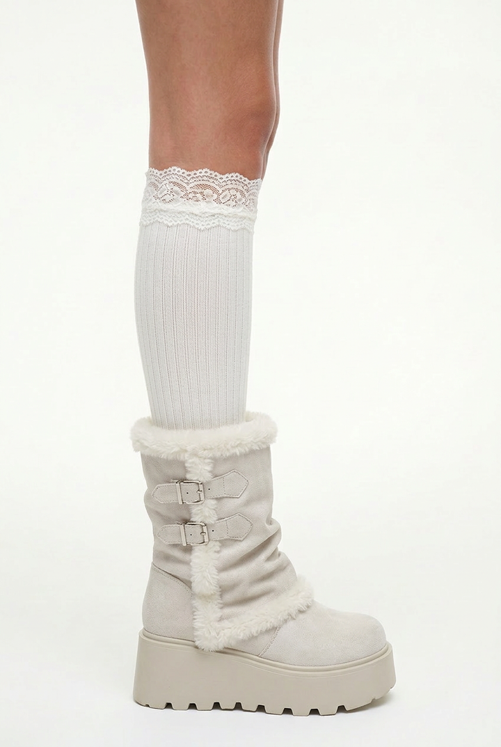 Thick Sole Fleece Mid-Calf Snow Boots