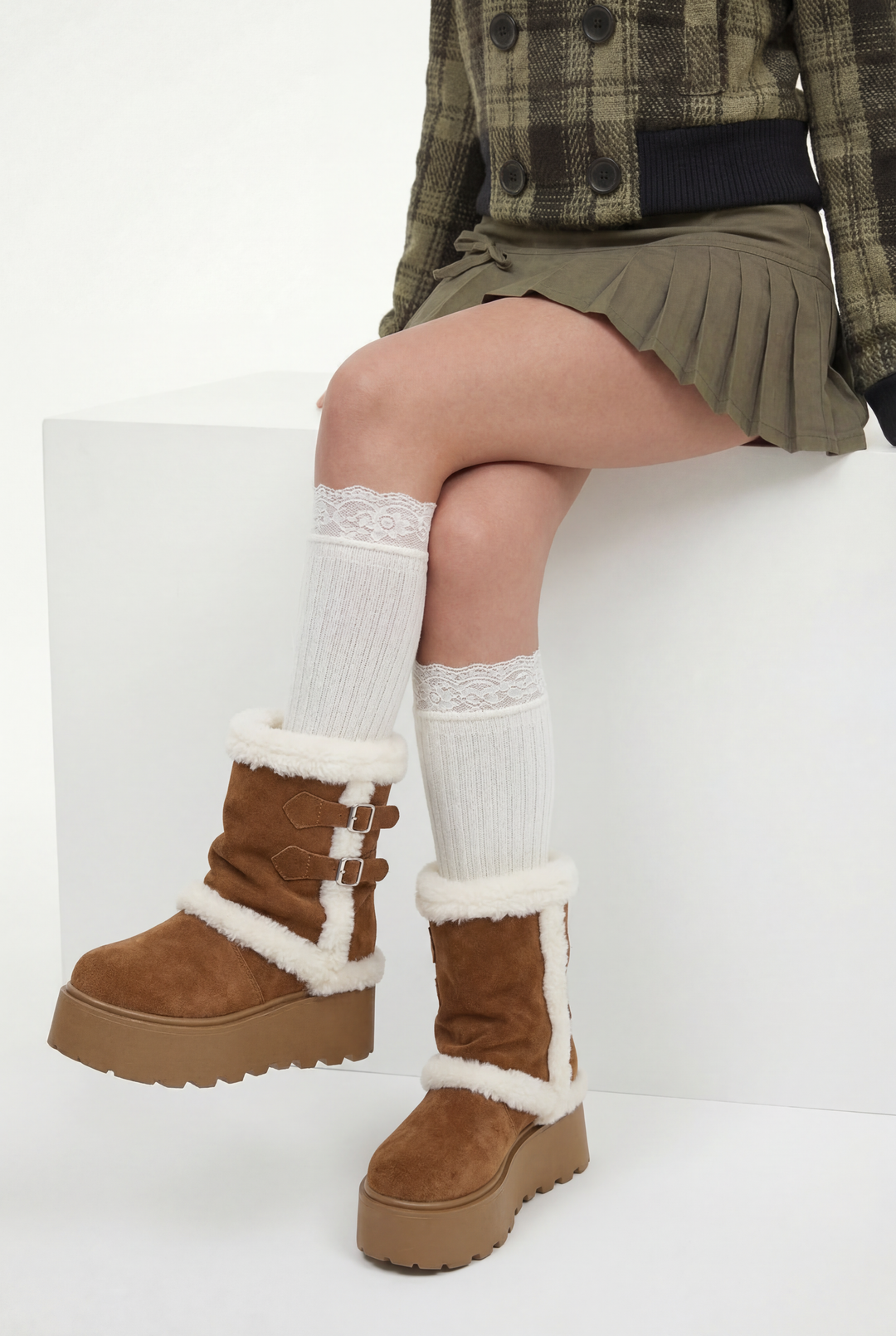 Thick Sole Fleece Mid-Calf Snow Boots