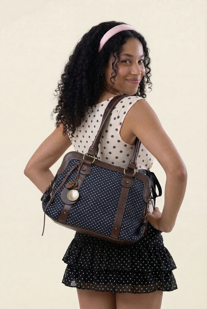 Retro Polka Dot Canvas Tote
