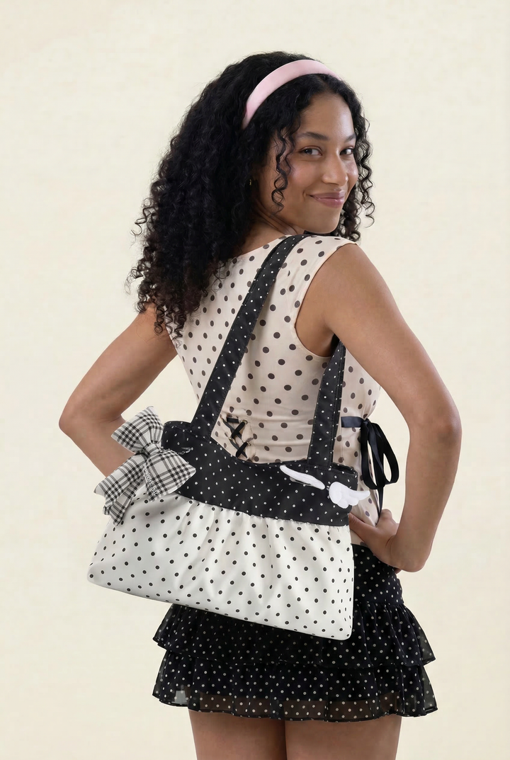 Retro Polka Dot Bow-Wing Shoulder Bag
