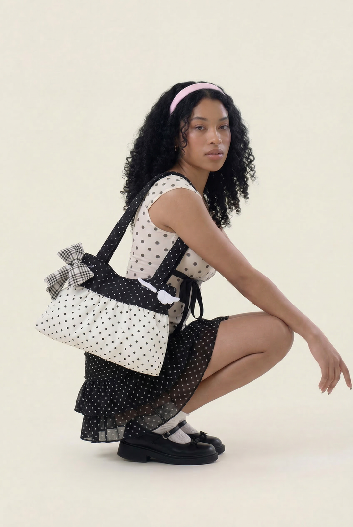 Retro Polka Dot Bow-Wing Shoulder Bag