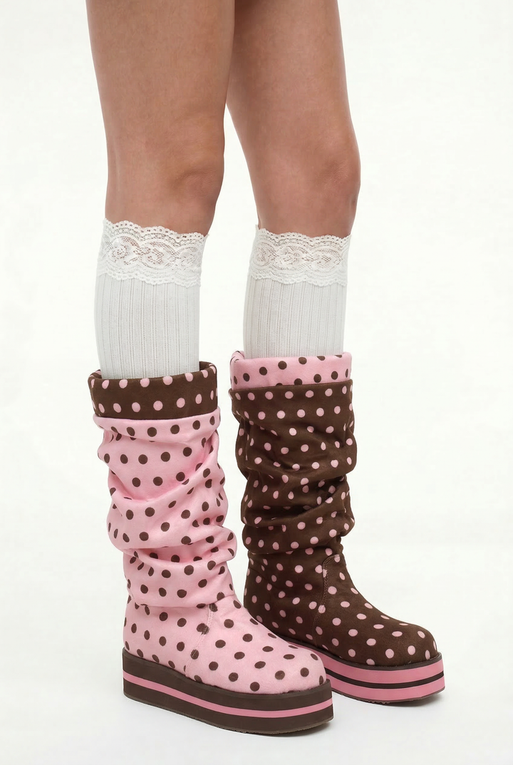 Polka Dot Platform Mid Calf Boots
