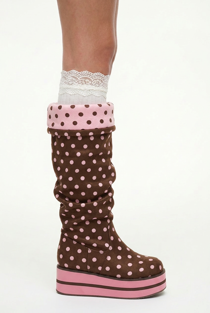 Polka Dot Platform Mid Calf Boots