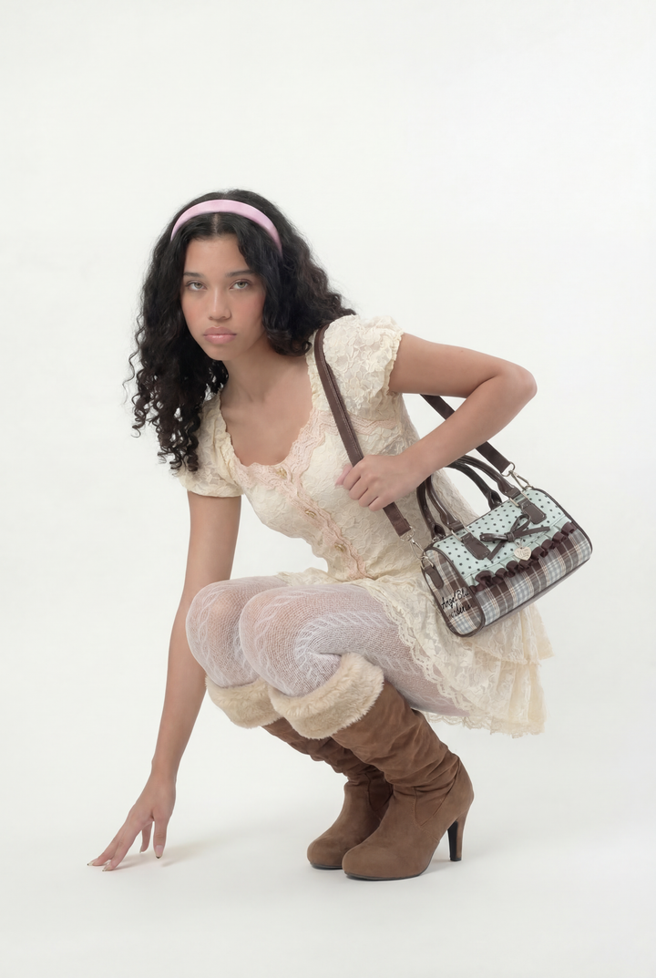 Mint Lace Bow Retro Bag