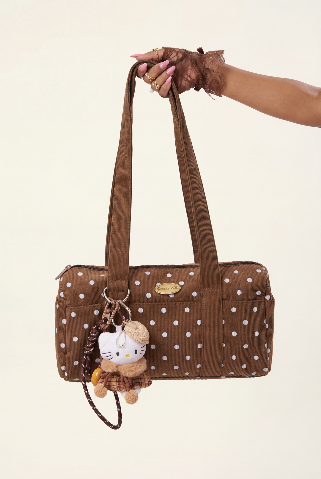 Retro Polka Dot Corduroy Shoulder Bag