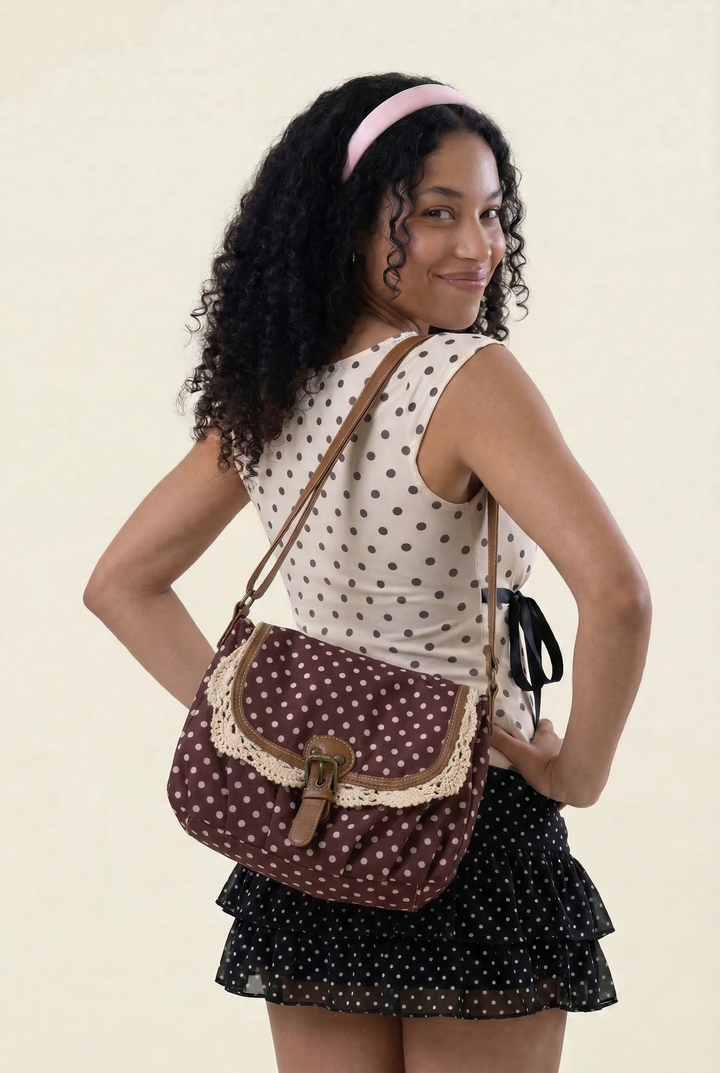 Vintage Polka Dot Canvas Crossbody Bag