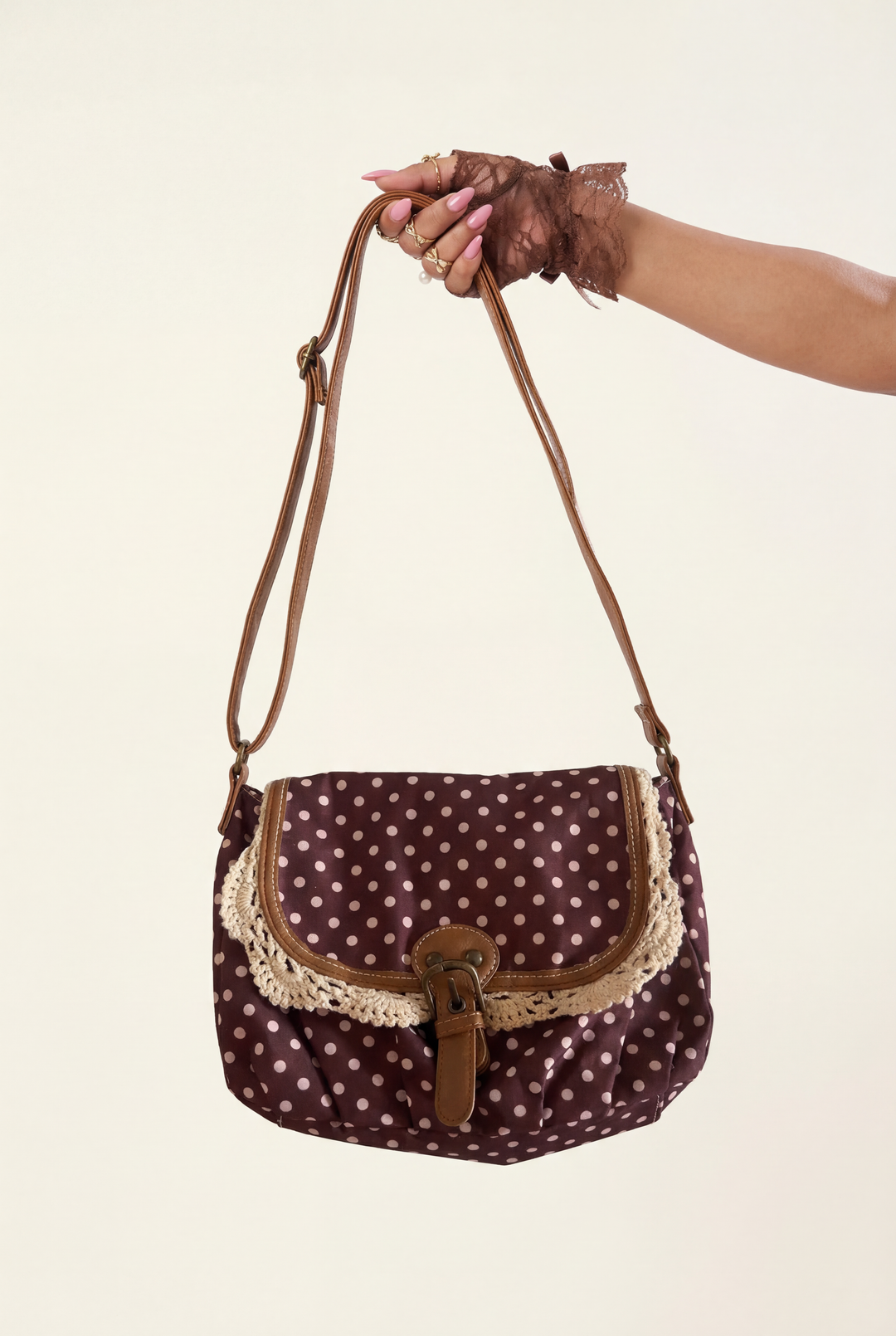 Vintage Polka Dot Canvas Crossbody Bag