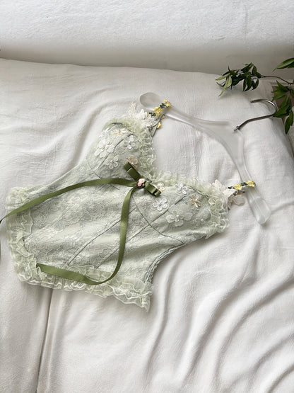 Green Lace Flower Top & Skirt Set