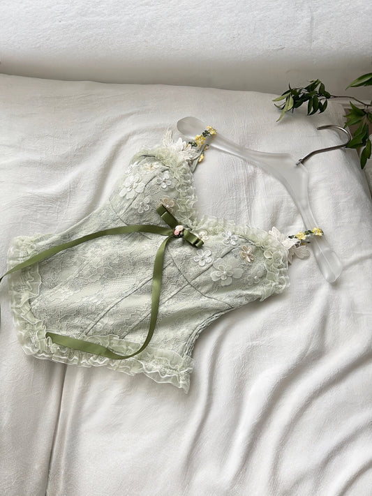 Green Lace Flower Top & Skirt Set