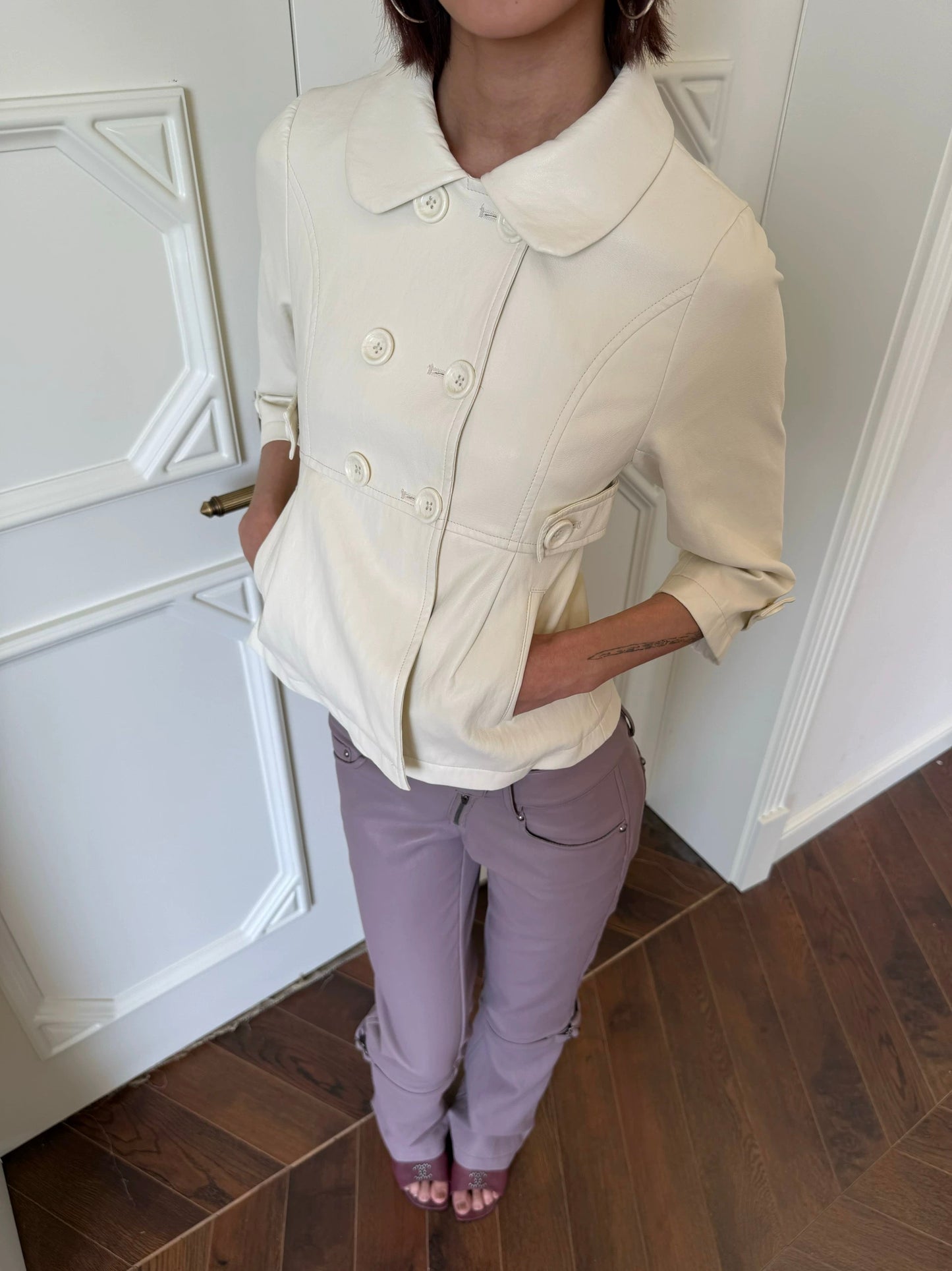 Classic Peter Pan Collar Leather Jacket