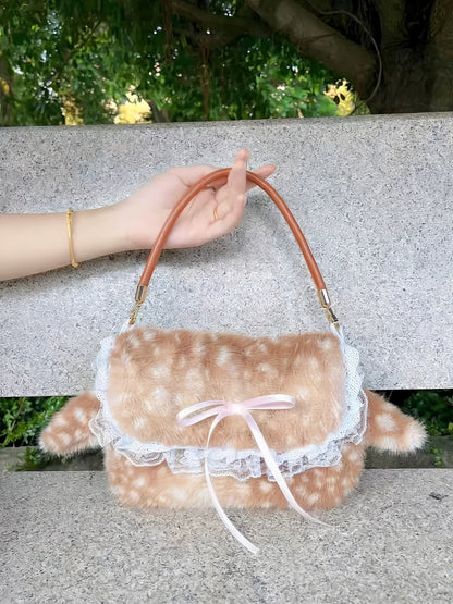 Fawn Spot Plush Vintage Shoulder Bag