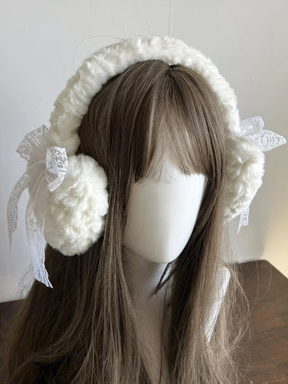 Ballet Style Lace Bow Plush Earmuffs