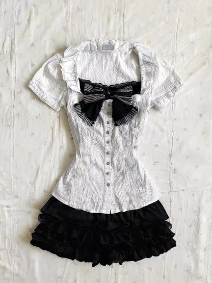 Midnight Charm Suspender Set – Blouse & Skirt