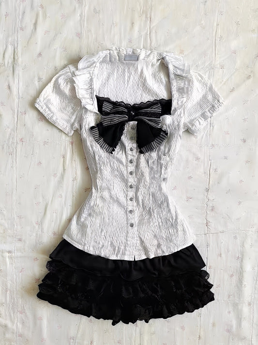 Midnight Charm Suspender Set – Blouse & Skirt