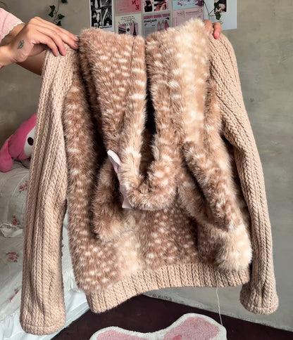 Deer Faux Fur Sweater