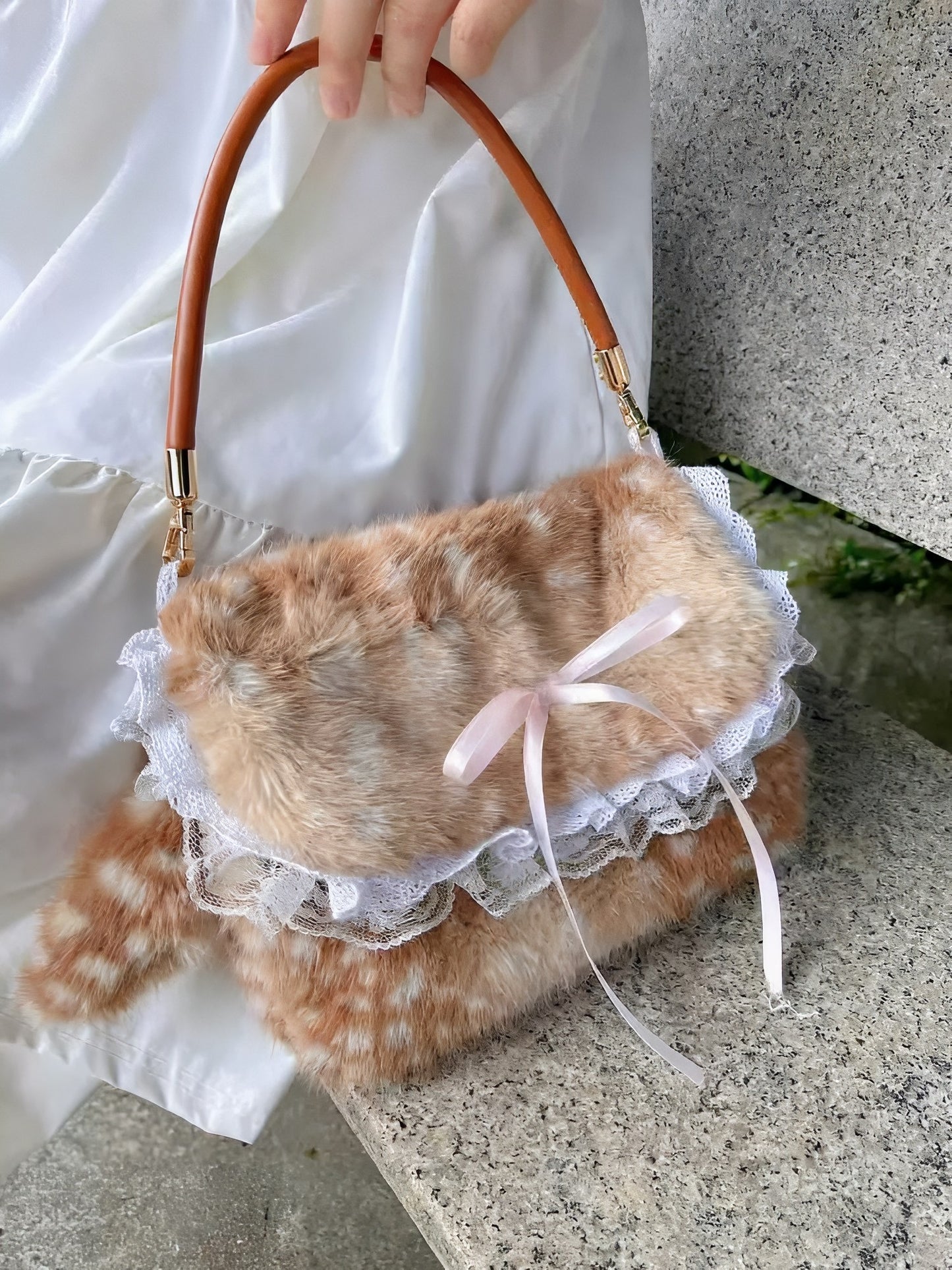 Fawn Spot Plush Vintage Shoulder Bag