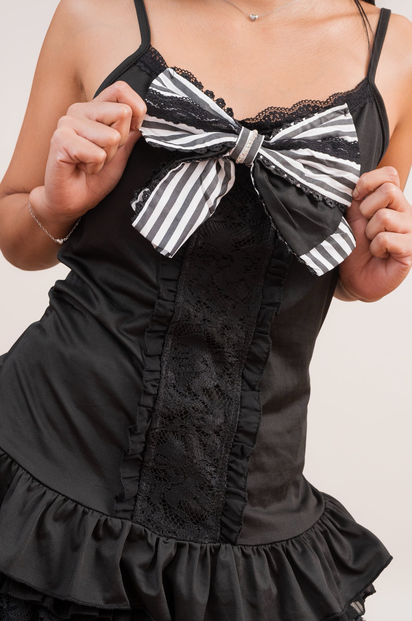 Monochrome Bow Three-Piece Outfit Set