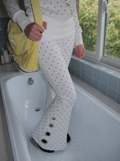 Black & White Polka Dot Eyelet Flared Trousers
