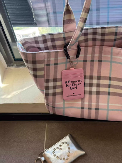 Double-Sided Plaid Canvas Tote Bag