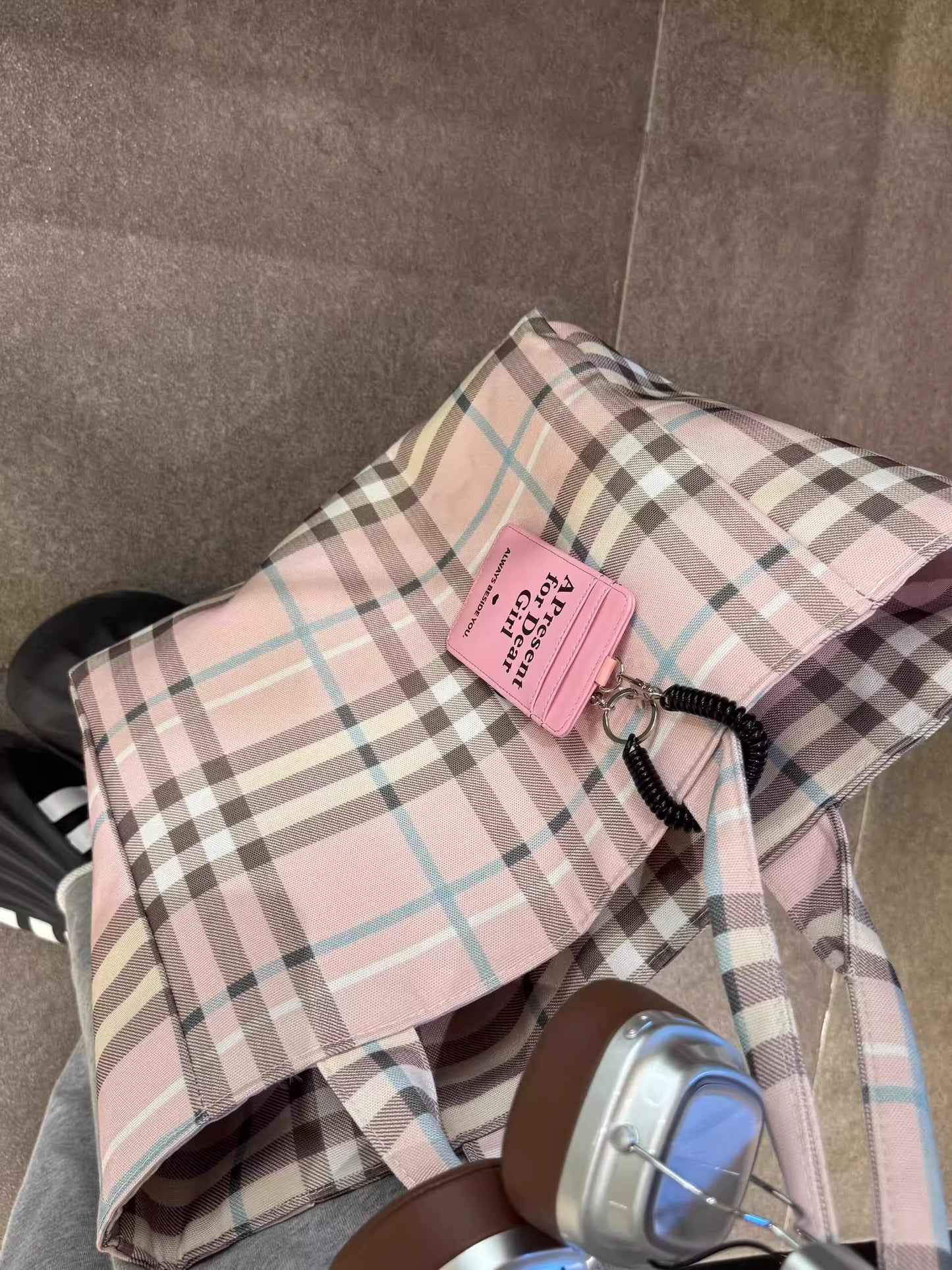 Double-Sided Plaid Canvas Tote Bag