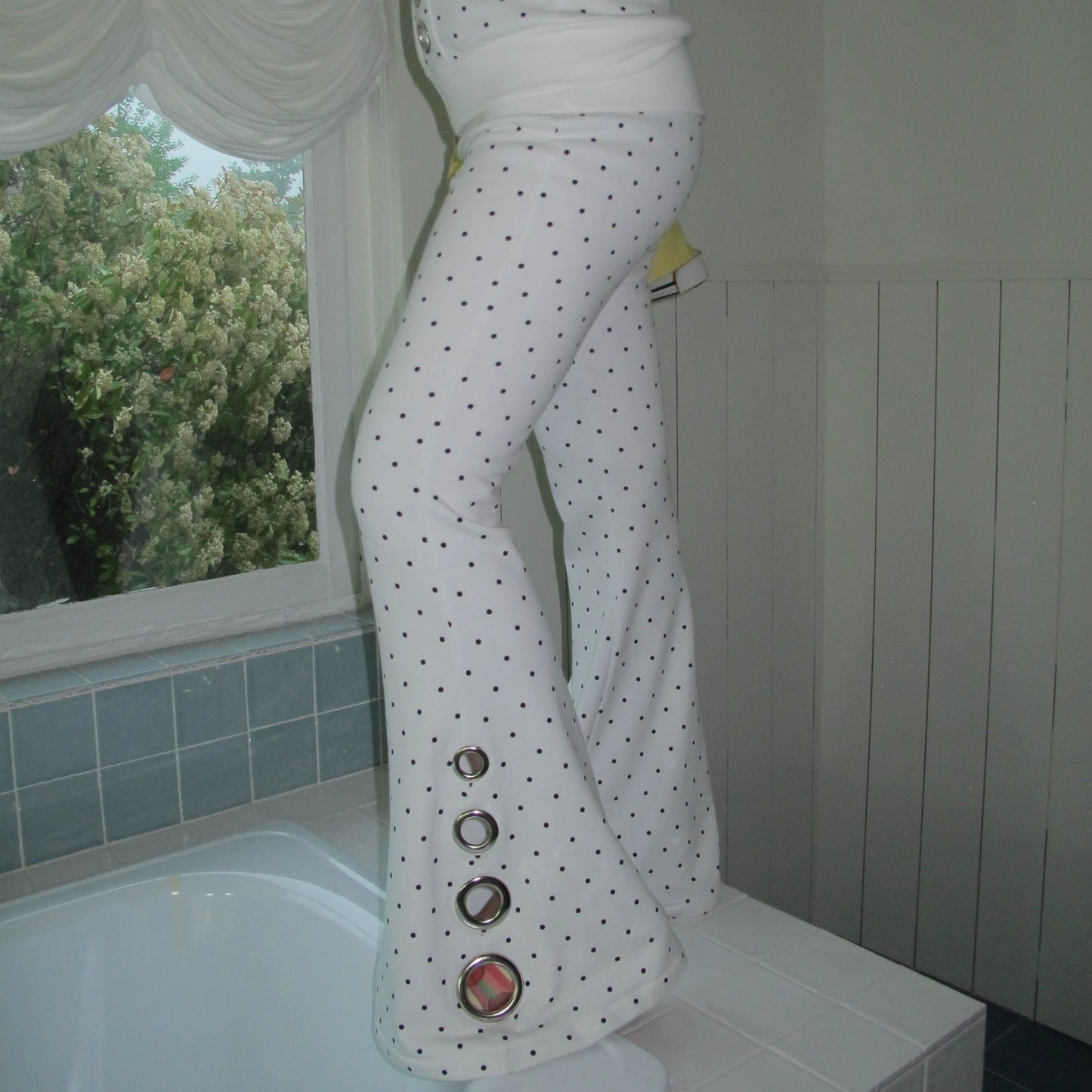 Black & White Polka Dot Eyelet Flared Trousers