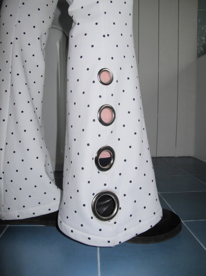 Black & White Polka Dot Eyelet Flared Trousers