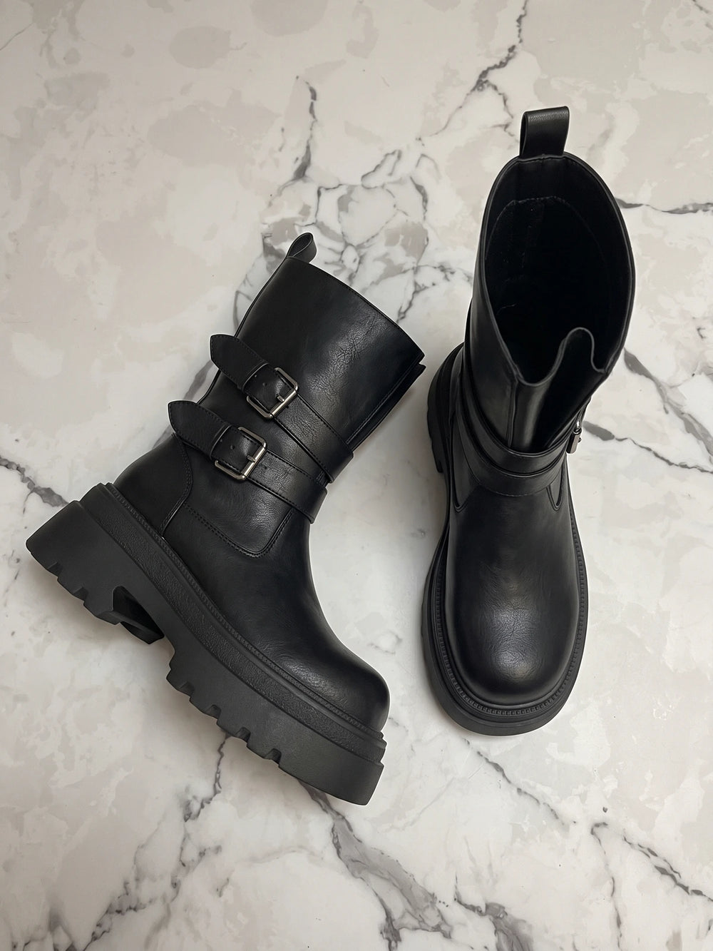 Viollette Buckle Mid-Calf Lug Boots