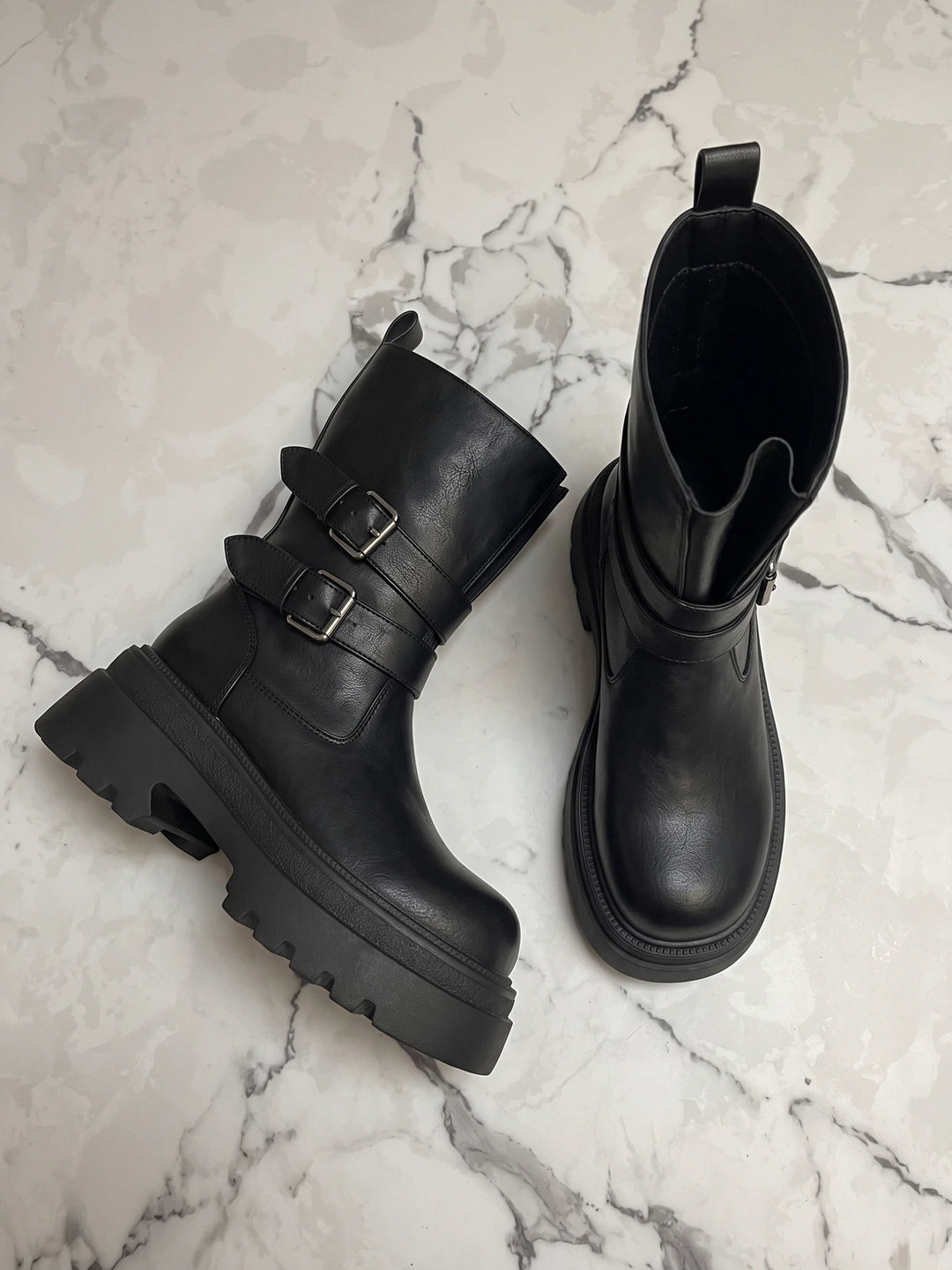 Viollette Buckle Mid-Calf Lug Boots
