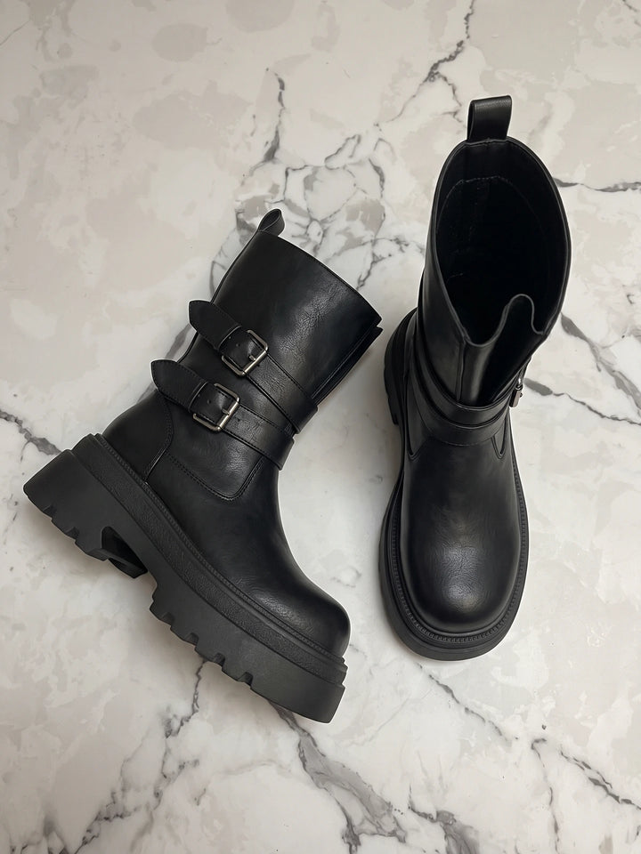 Viollette Buckle Mid-Calf Lug Boots