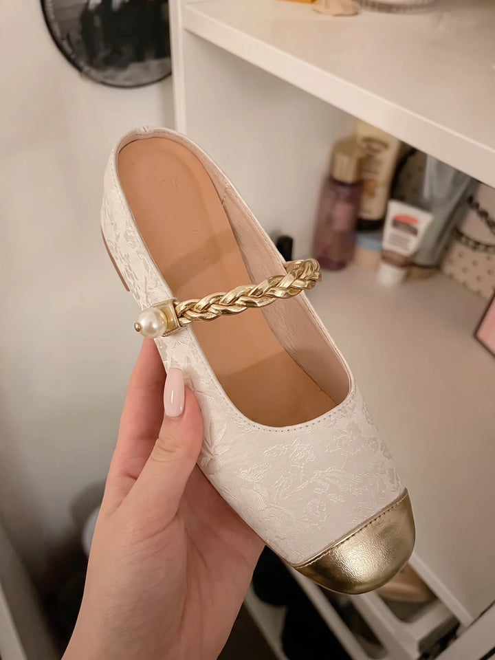 Pierrette Gold Toe Jacquard Mule Flats