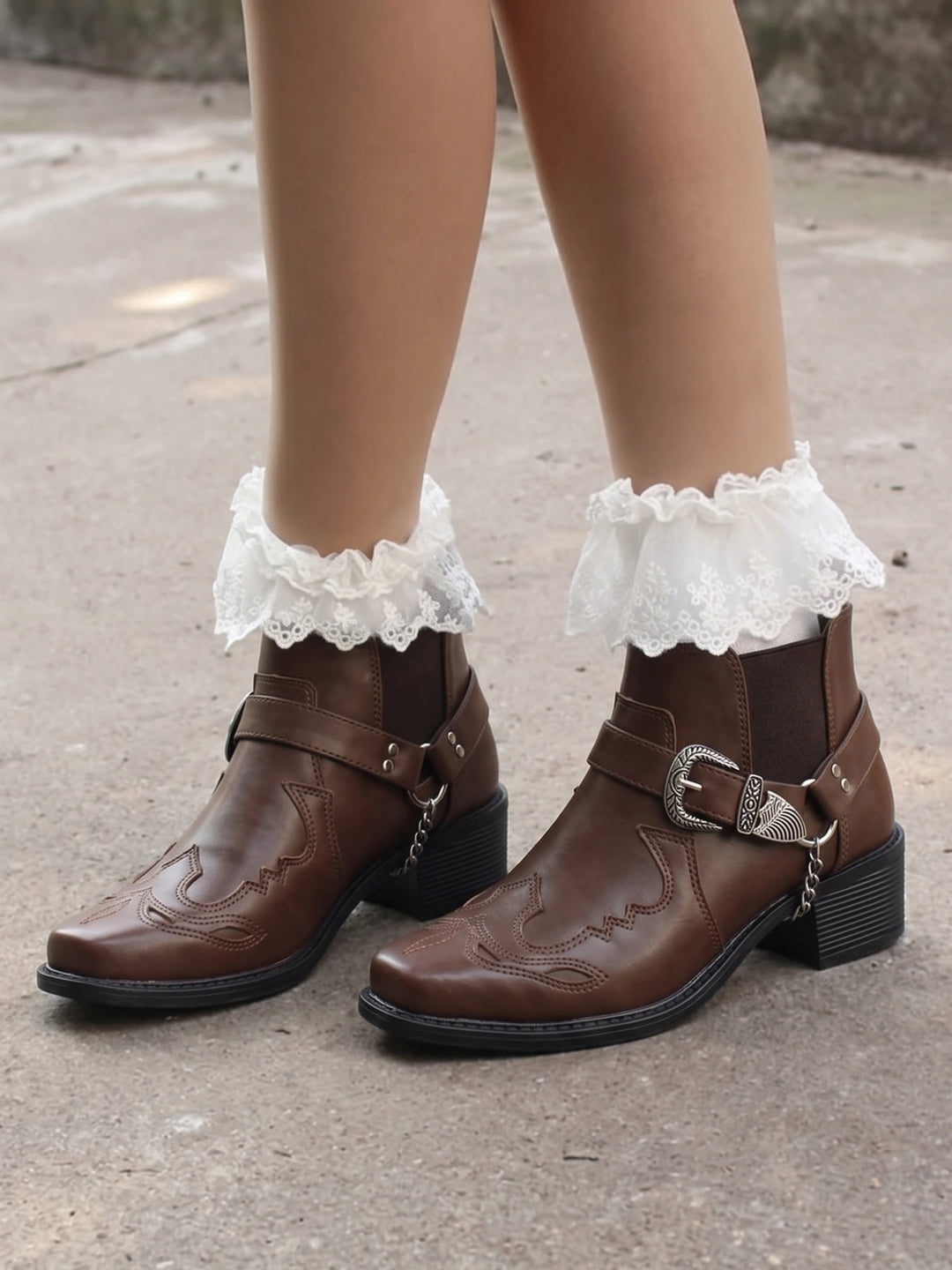 Solange Western Buckle Ankle Boots