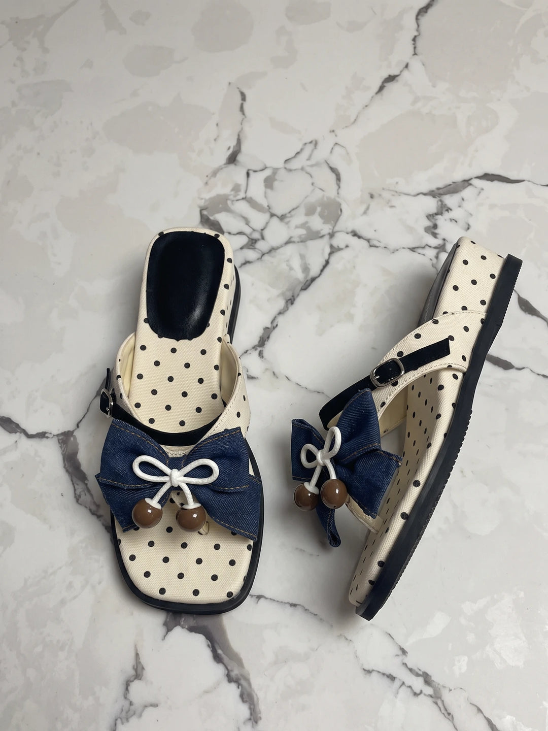 Margot Polka Denim Bow Wedges