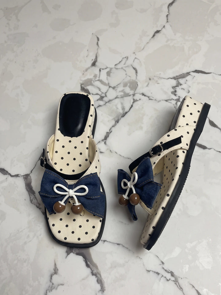Margot Polka Denim Bow Wedges