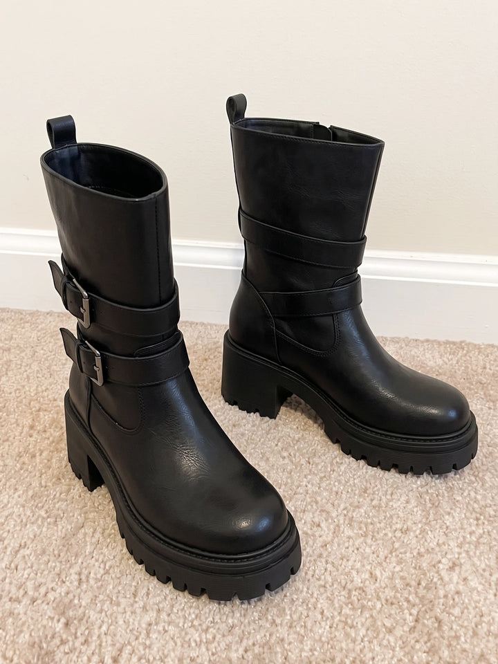 Viollette Buckle Mid-Calf Lug Boots