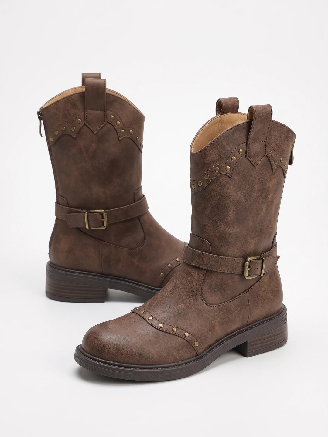 Zibellion Studded Western Ankle Boots