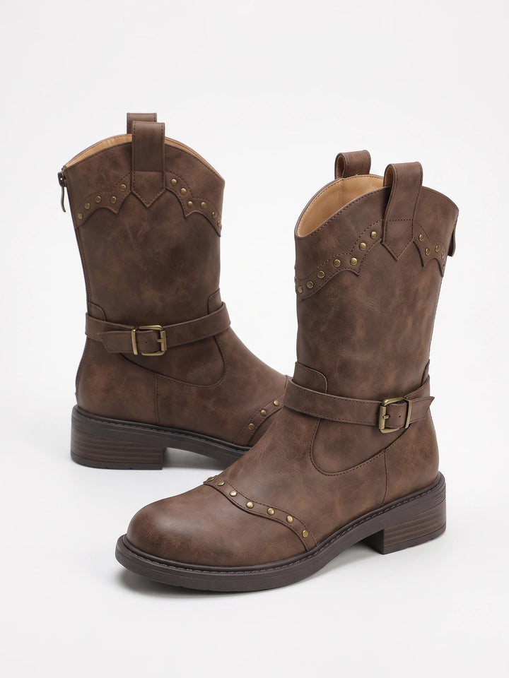 Zibellion Studded Western Ankle Boots