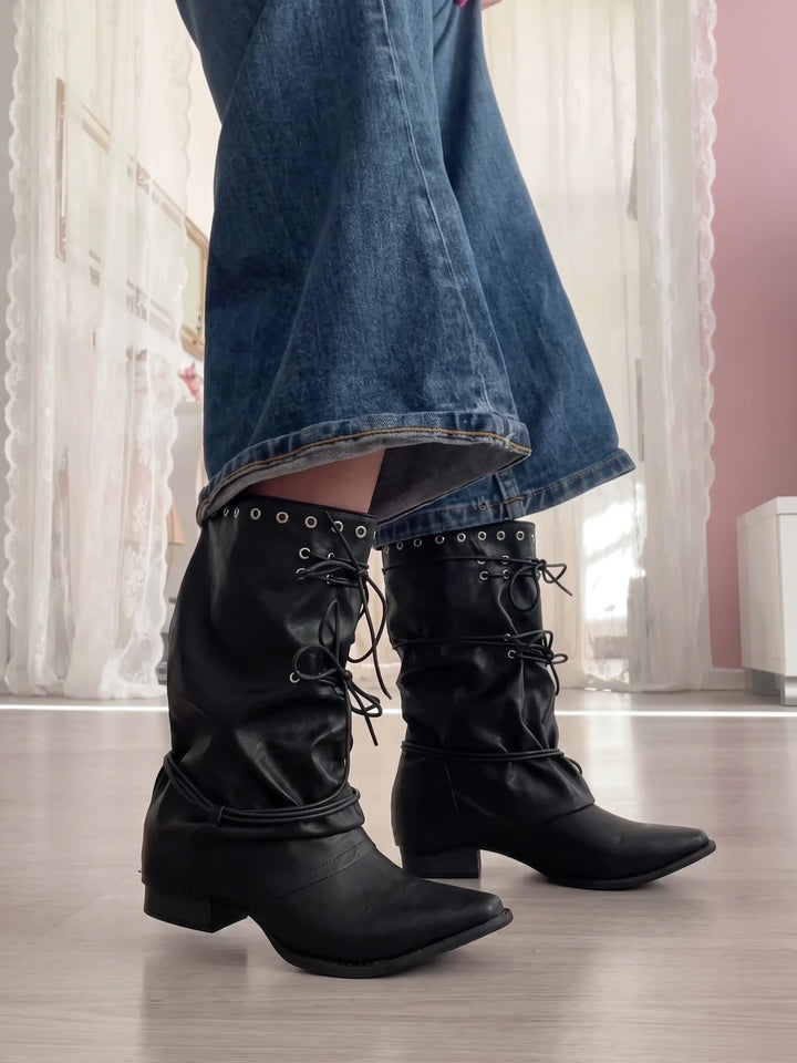 Cleo Pointed Corset-Tie Boots