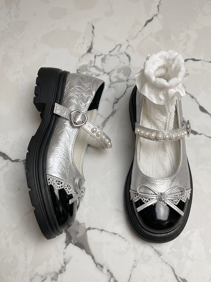 Ottavie Pearl Bow Lug Platform Mary Janes