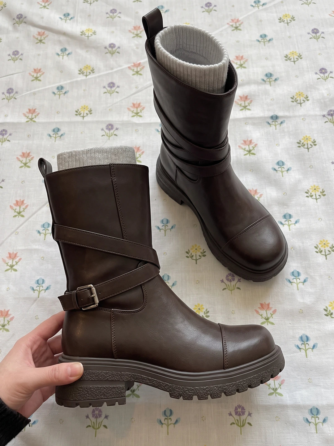 Mignettille Wrap-Strap Mid-Calf Boots