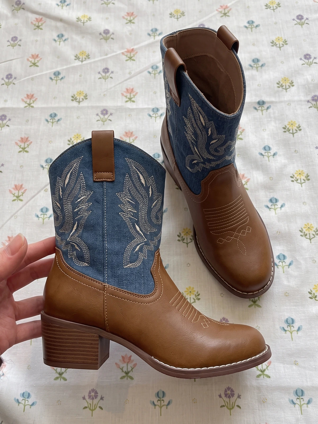 Mignonne Denim Embroidered Western Boots
