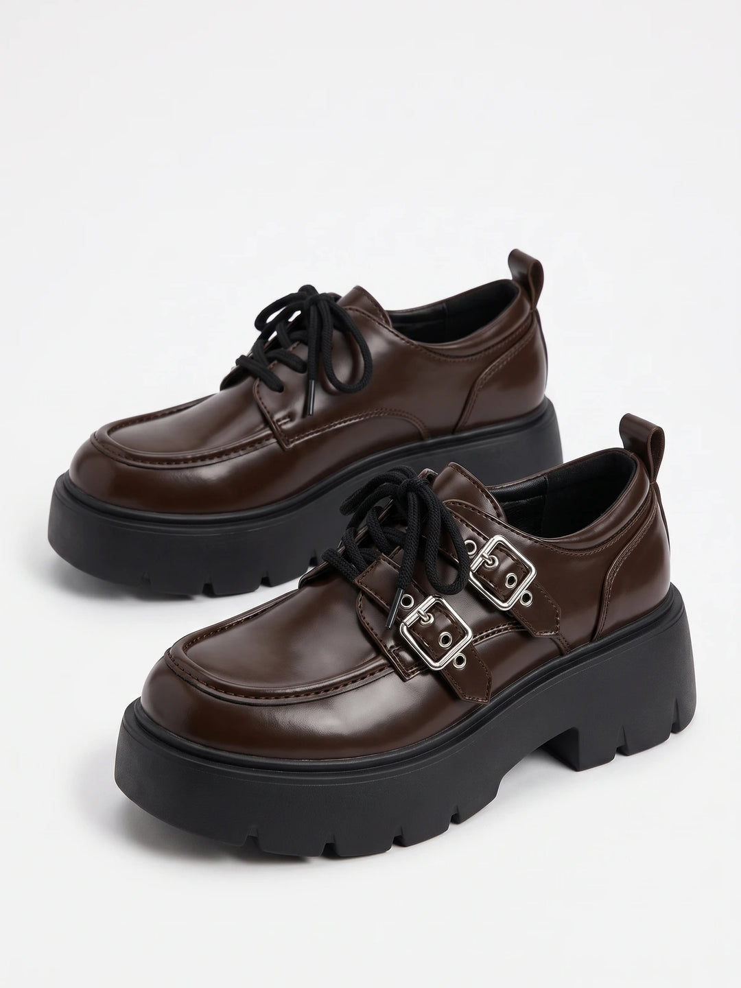 Mirellin Glossy Buckle Platform Loafers