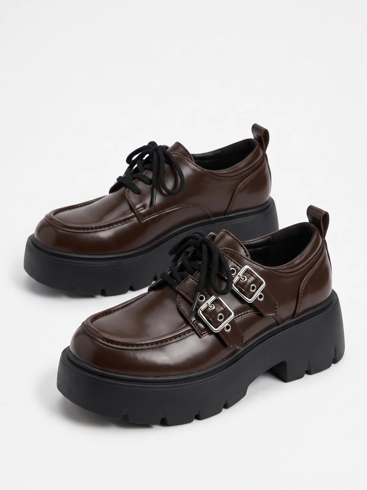 Mirellin Glossy Buckle Platform Loafers