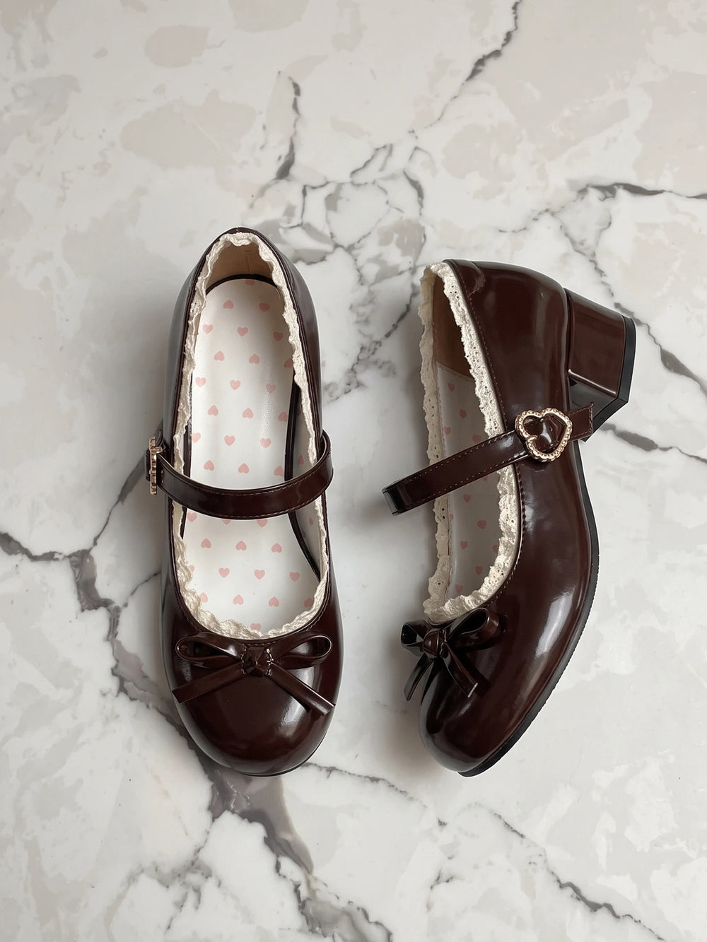 Mignettelle Heart-Buckle Lace Mary Jane Heels
