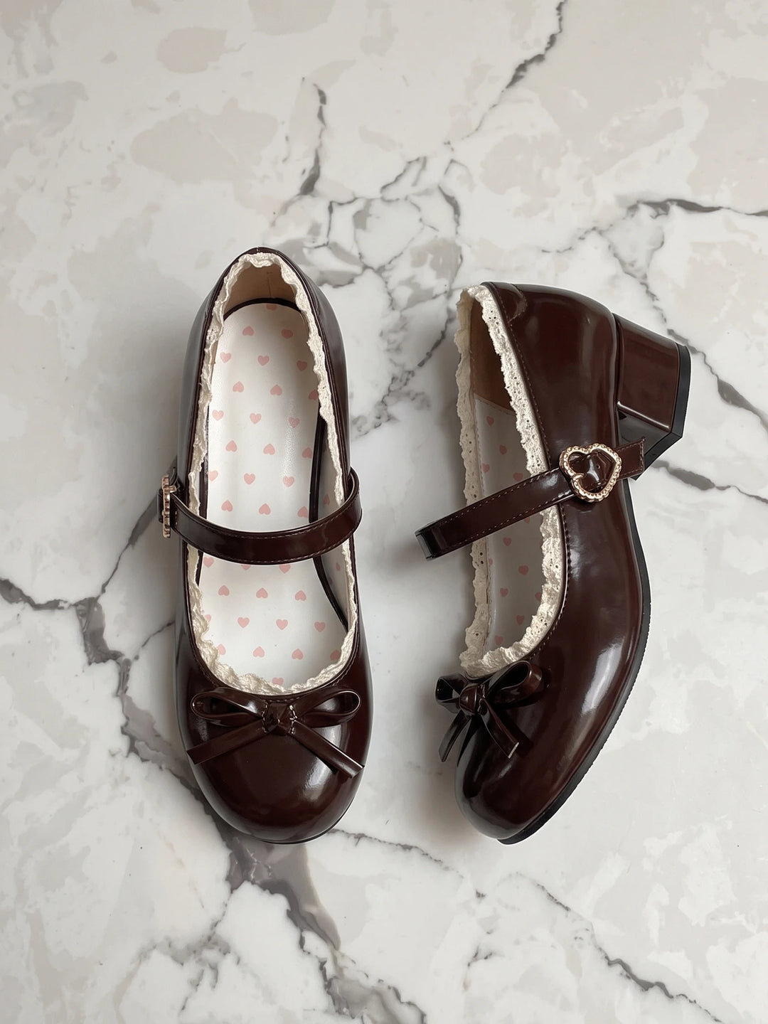 Mignettelle Heart-Buckle Lace Mary Jane Heels